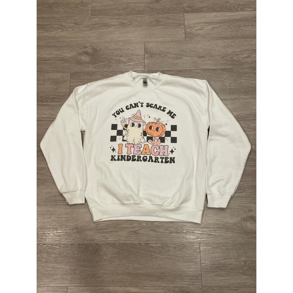 Womens Halloween Sweatshirt Ghost Pumpkin Spooky School Teacher M